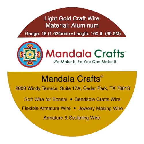 Image of Mandala Crafts 18 Gauge Anodized Aluminum Craft Wire for Jewelry Making - 100 FT Colored Flexible Light Gold Tone Wire - Bendable for Bonsai Armature Crafting Sculpting
