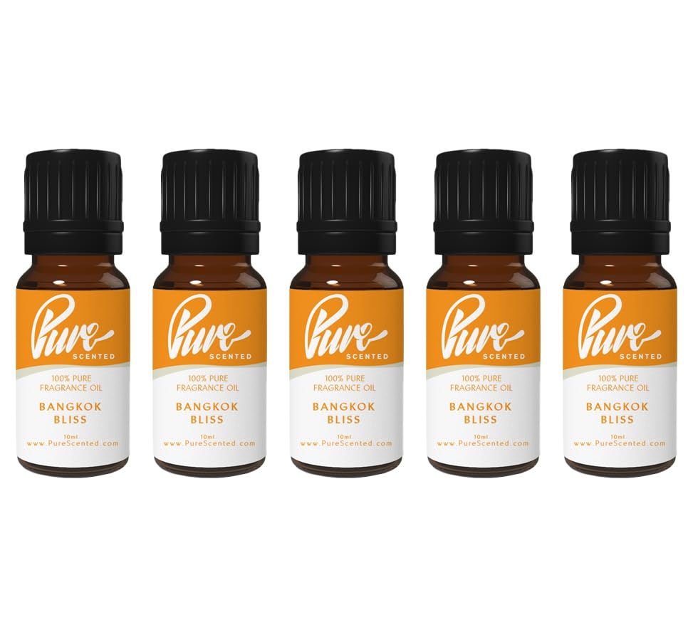 Pure Scented 50ml Fragrance Oils - 5 x 10ml Suitable for Candles, Soaps, Slime, Diffusers, Cosmetics, Wax Melts, Designer (5 x 10ml, Bangkok Bliss)
