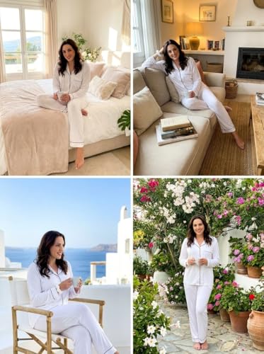 Image of Pjmlifecoco Pajamas Set Long Sleeve Womens Button Down Sleepwear Two Piece Nightwear Soft Pj Lounge Sets S-XXL