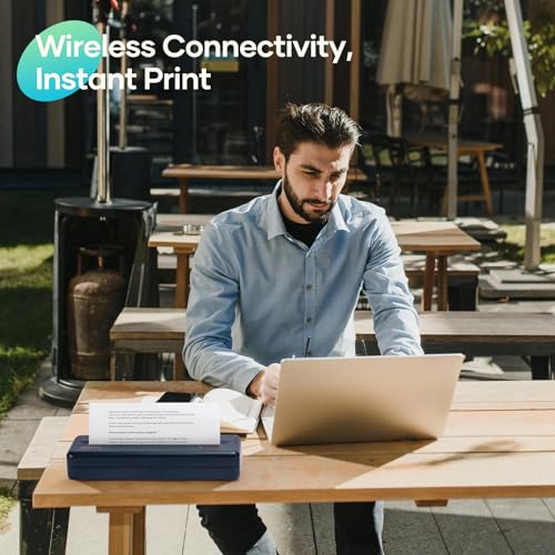 iDPRT MT890 Mobiler Drucker, Thermodrucker A4 Kompatibel mit Android und iOS, Bluetooth Tragbarer Drucker Nur Thermopapier für Reisen, Hause, Lernen, Büro, Schule- Blau