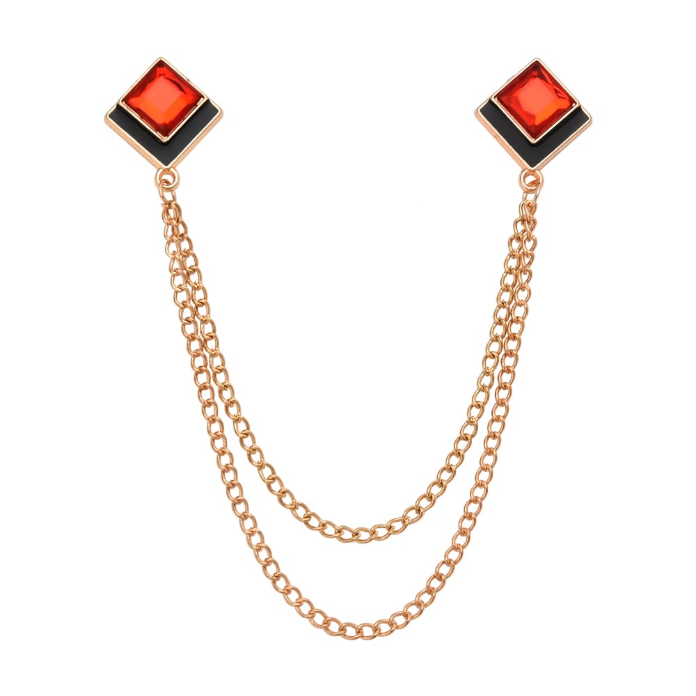 Gem Brooch Pins Hanging Chain Lapel Pin for Men Suits Shirt Collar Brooch Square Crystal Brooch Pin Rhinestone Lapel Pins for Men Tassel Chain Brooch Collar Pins Business Suit Shirt Accessories