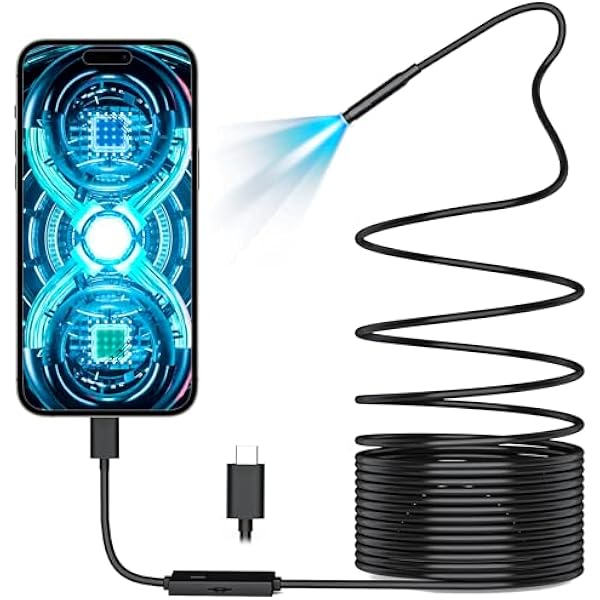 kamera endoskopowa z oświetleniem, 7,9 mm, 1920P HD kamera inspekcyjna z 8+1 światłami, wodoszczelna IP67, półsztywny kabel 5 m, do kamer rurowych, endoskop przemysłowy do systemu Android