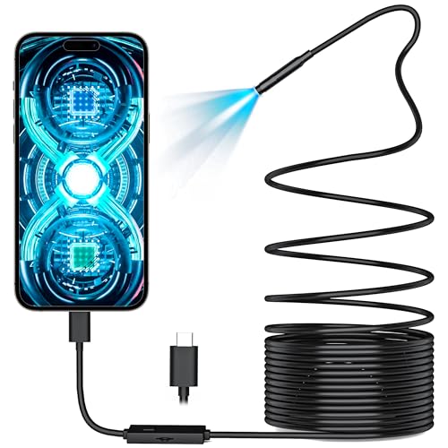 Maylatte Endoskopkamera mit Licht, 7.9mm 1920P HD Inspektionskamera mit 8+1 Lichtern, IP67 Wasserdicht 16.5FT Semi-Rigid Cord für Rohrkamera, Industrie Endoskop für Android