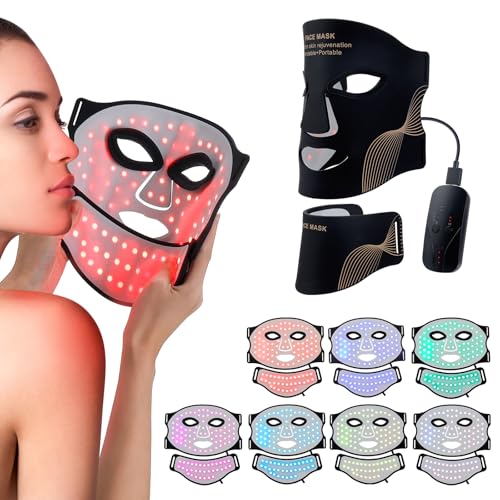 Máscara de terapia de luz facial LED con mando a distancia, silicona suave, color negro