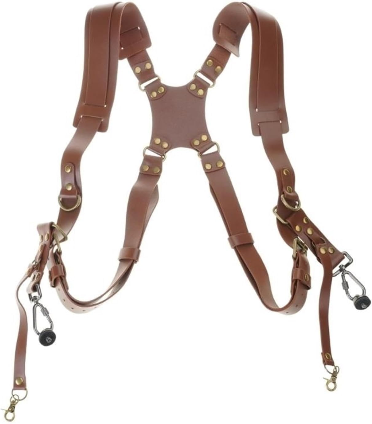 Camera Strap Photography Accessories，Compatible for Two Cameras Dual Shoulder Leather Harness Rivets Suspenders(Black B)