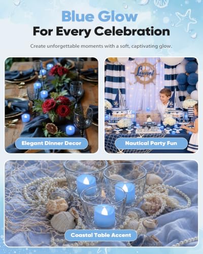 Image of Homemory 12-Pack Light Blue Flameless Battery Tea Light Candles, 200+ Hours | Flickering LED Tealights for Navy Weddings, Votive Holders, Romantic Nights, Memorial Tables, Advent Tea and Cozy Home Decor