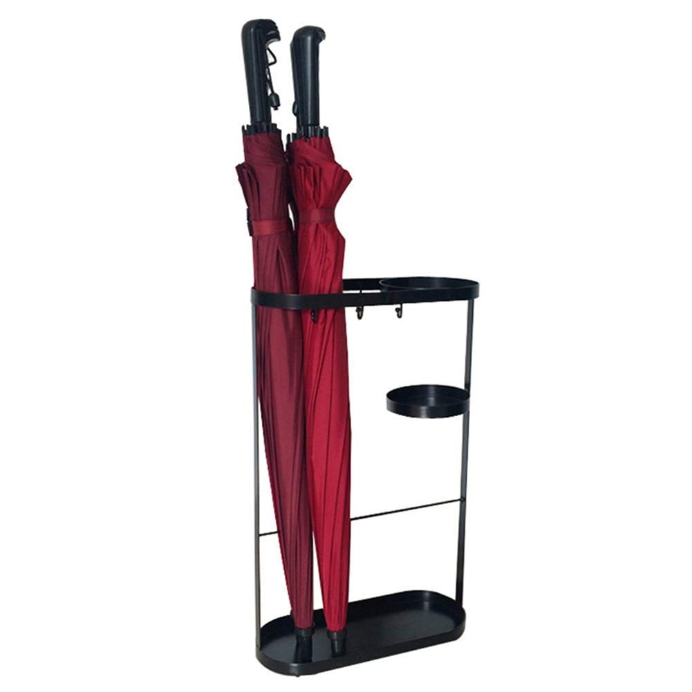 FCXWEVR Modern Black Oval Metal Umbrella Holder with Hooks & Drip Tray Stylish Indoor Rack for Hallway or Entrance Perfect for nizing and Adding Elegance