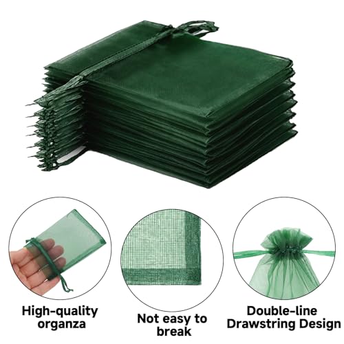 Image of joycraft 50Pcs Dark Green Organza Bags - 2.7x3.5 In Sheer Jewelry Mesh Pouch, Small Party Favor Drawstring Pouch for Halloween, Christmas, Wedding Favor, Small Business