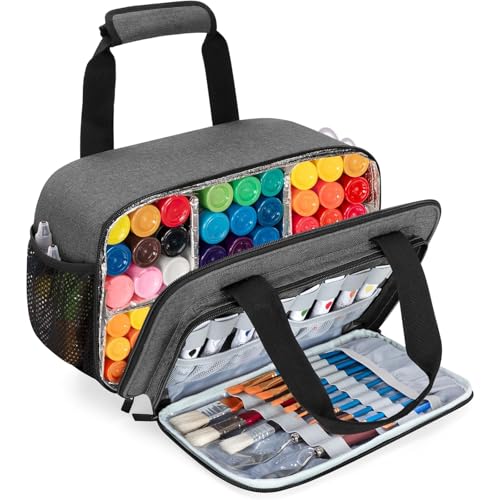 Image of Yolispa Acrylic Paint Organizer Bag, Art Supply Storage Case for up to 54 Bottles (2 oz) with Handle Strap and Detachable Inner Divider, Aluminum Foil Liner for Easy Cleaning, Art Bags for Supplies