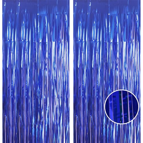 2pcs 3.2 x 8.3ft Glitter Dark Blue Tinsel Curtain Streamers Door Fringe Foil Curtain Backdrop Birthday Party Decorations for Boys Men Graduation Party Decorations Banner Navy Blue