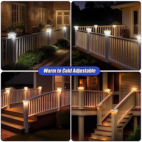 APONUO Vinyl Fence Post Solar Lights,5x5 Vinyl Fence Post Caps Solar Lights 2 Color Mode Outdoor Waterproof for Fence Post Caps 4x4,6x6 Wood&4x4 5x5 Vinyl Deck Post Caps,White,12 Pack - Thumbnail 7