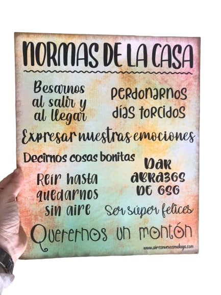 AIRES NUEVOS Cuadro de Madera Hecho a Mano con Frases y Mensajes positivos e inspiradores para Decorar el hogar y Regalar Normas de la casa. Original. Personalizado. Diseños Propios.