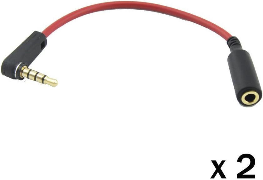 Musicell 2PCS 6" 3.5mm Right Angle 4-Position GOLD AUX Stereo TRRS Audio Headset Extension Cable for Beats Dr. Dre Studio iPhone,M to F Audio Cable Red