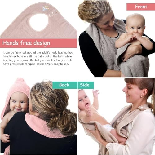 Image of KELRICER Hooded Baby Towels for Newborn, Hands Free Baby Hooded Bath Towel, Oversized Baby Towel with Super Absorbent 100% Cotton, 35.4 * 35.4 Inch Full Coverage Kids Bath Towel (Khaki)