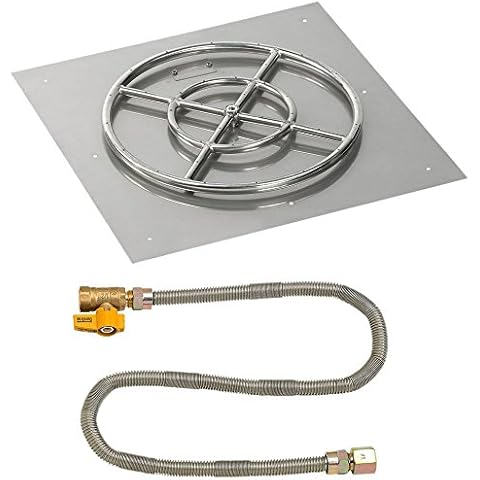 American Fireglass 24" Square Stainless Steel Flat Pan with Match Light Kit (18" Ring) - Natural Gas Cover