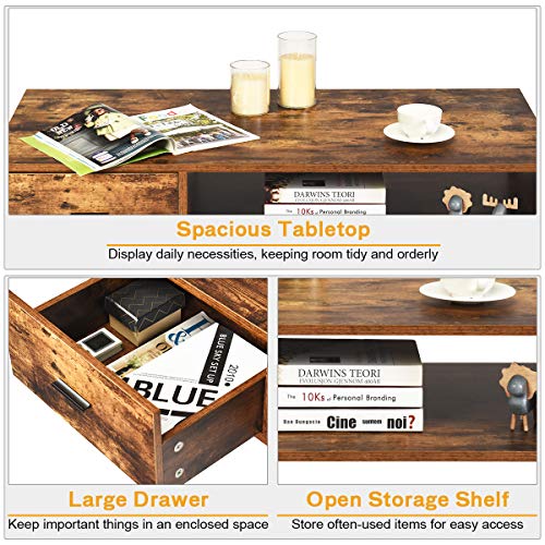 Giantex Mid-Century Rectangular Coffee Table with Drawer and Open Shelf for Living Room (43 L x 21.5 W x 17.5 H, Rustic Brown)