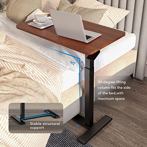 Flexispot Medical Adjustable Overbed Bedside Table With Wheels Pneumatic Mobile Standing Desk Laptop Desk Rolling Computer Cart Movable Table Hospital Home Use(27.6" W X 15.7" D, Mahogany Table) #TOP2