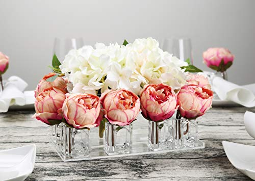 Deco-Mate Acrylic Vase And Bud Vase Napkin Rings Holder 2-In 1 Set For Centerpieces & Arrangements, Decorative Storage & Wedding Table Décor (Tray & Vase Set With 12 Bud Vase Napkin Rings) #TOP3