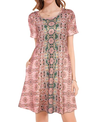 Image of JOLIGAL Summer Dresses for Women Casual Short Sleeve Sundress Scoop Neck Beach T Shirt Dress with Pockets 2026