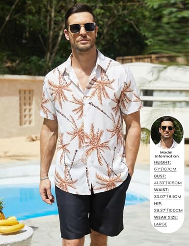 Image of Yimoon Men's Summer 2 Piece Outfits Tropical Print Short Sleeve Button Down Hawaiian Beach Shirt and Shorts Set