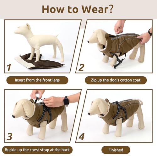 CITÉTOILE Hundemantel Hundejacke Warm Wintermantel mit Reißverschluss Winddichte & Winddichte mit Reflektorstreifen & Brustgurt für kleine Mittel Große Hunde Braun M