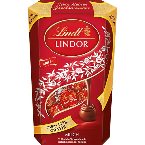 Lindt Schokolade | LINDOR Cornet mit Milch Kugeln | 375g | Vollmilch-Schokolade mit zartschmelzender Füllung | Pralinen-Geschenk | Schokoladen-Geschenk