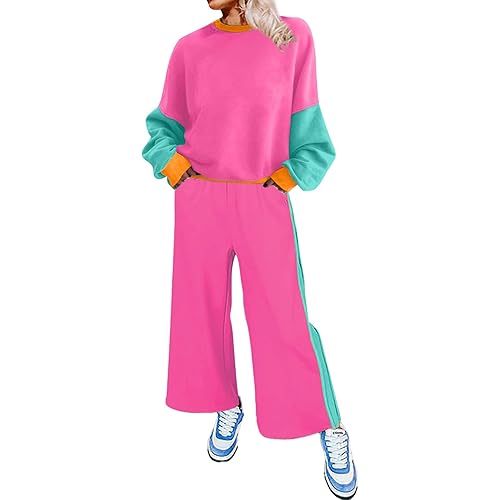 SHEWIN Women's 2 Piece Lounge Sets For Women Casual Long Sleeve Tops and Wide Leg Pants Matching Set