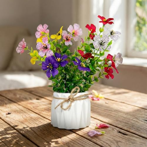 Image of Dekorly Artificial Lavender Plant in White Pot, 18cm - Realistic Faux Flower Arrangement for Home & Office Decor (Set of 1) (1, Daisy Multicolor)