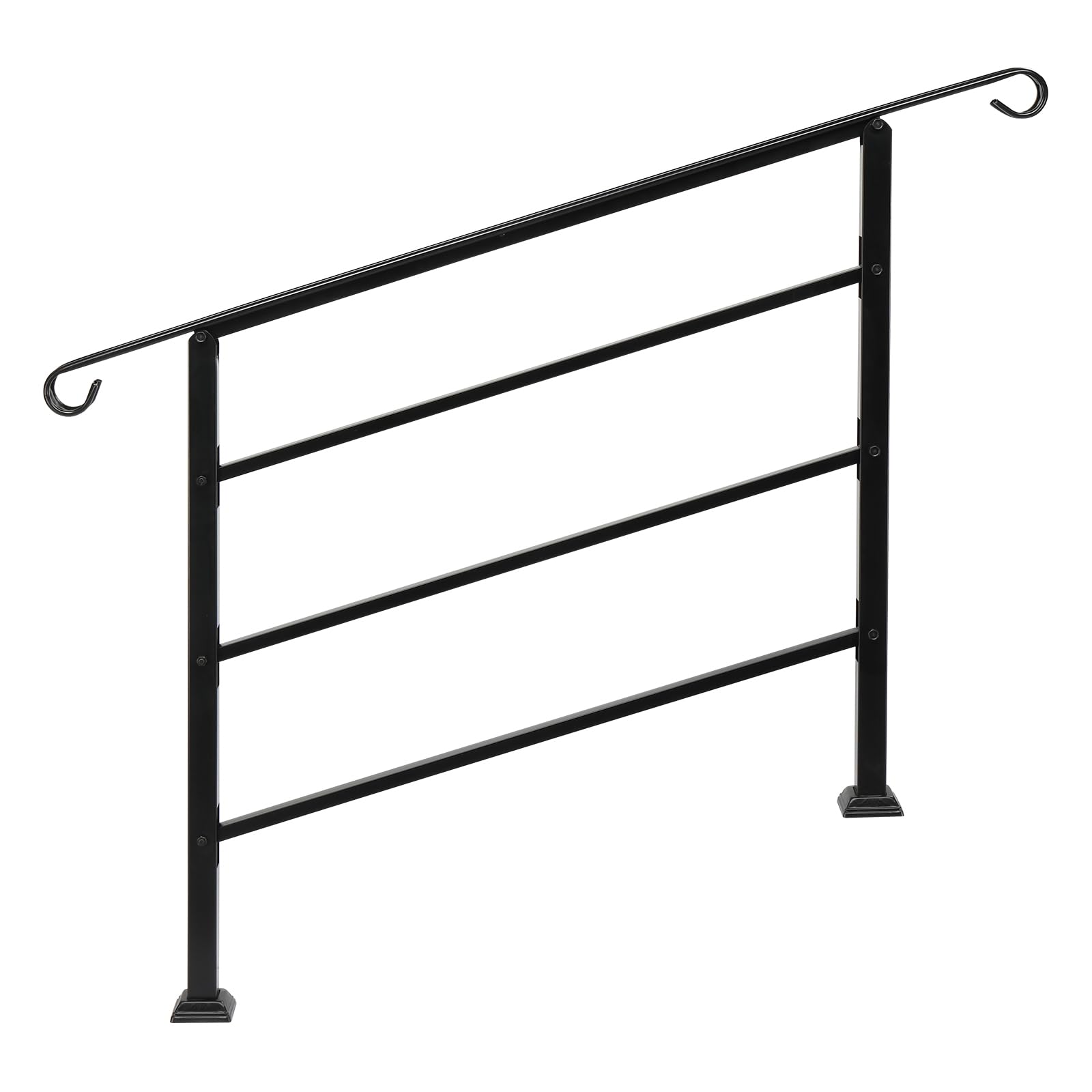 Outopee Adjustable Wrought Iron Exterior Handrail - Fit 1 to 4 Steps Stair Railing With Installation Kit for Stairs, Garden, House Entrance, Crimped