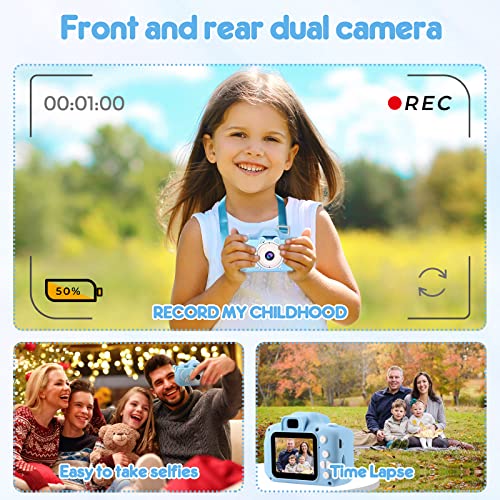 Kids Camera Toys For 3 4 5 6 7 8 Year Old Boy Girl Christmas Birthday Gifts For Boys Girls Dual Lens Selfie Camera For Kids Mini Children Camera，Hd Digital Video Cameras For Toddler，With 32G Card-Blue #TOP3