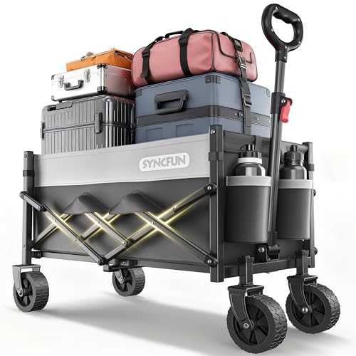 SYNCFUM Carrelli vagoni collapsible con ruote, Heavy Duty 250lbs pieghevole con manico flessibile, per giardino, campeggio e grocery Black