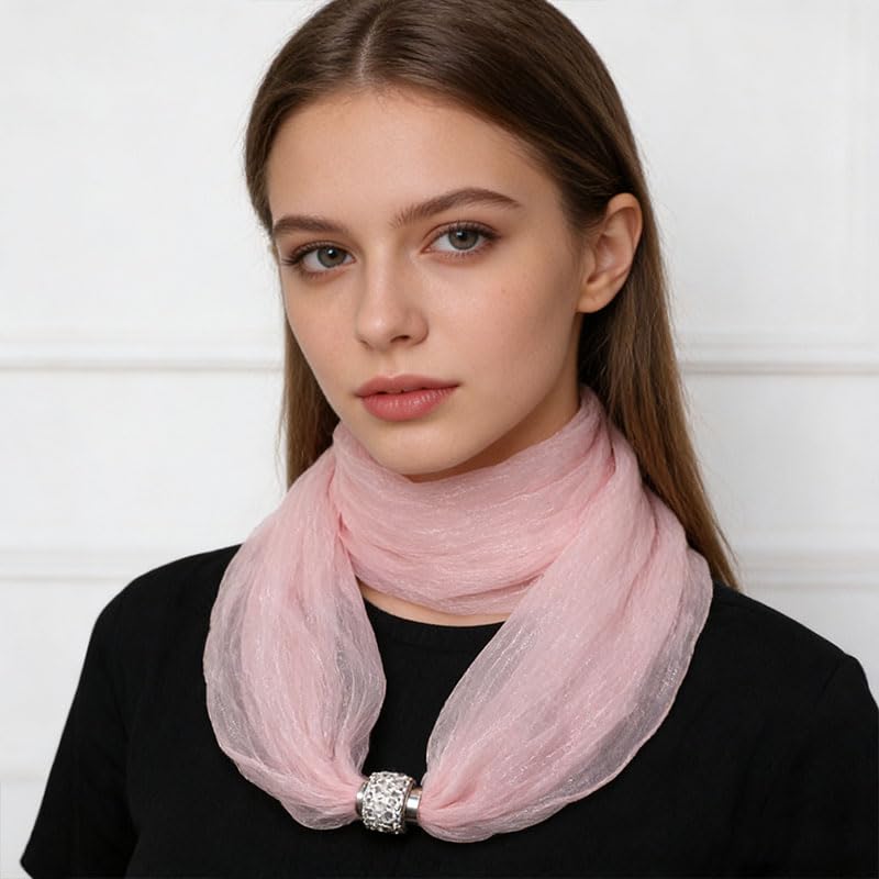Magnetische Schal-Halskette für Damen, Chiffon-Schal-Halskette mit Anhänger, Kostüm, Abschlussball, Schmuck, Geschenk, 1 Stück - 2