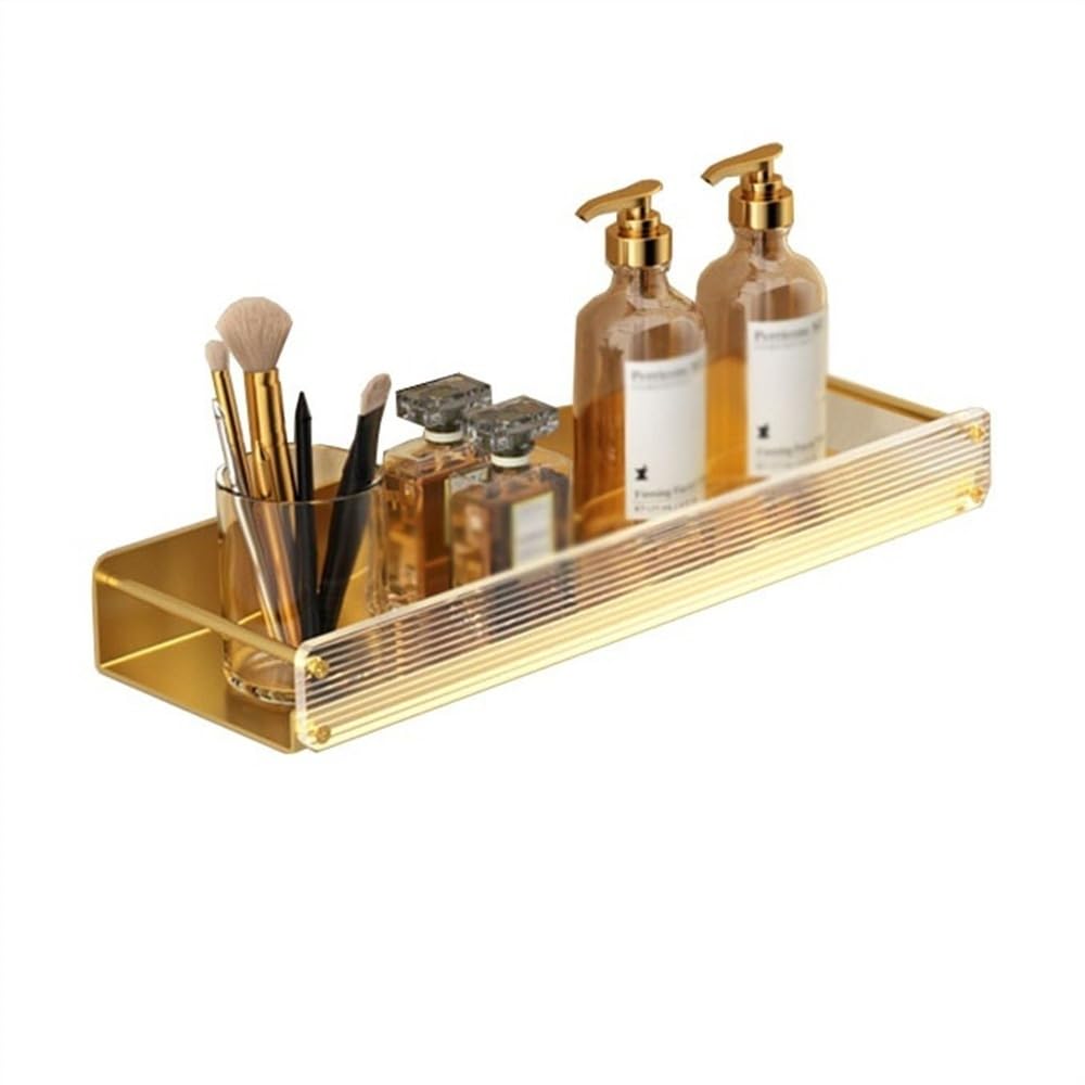 TXGJWRA Shower Caddy Gold Shower Caddy Wall Mounted Bathroom Shelves with Acrylic Front Fences Modern Aluminum Decorative Storage