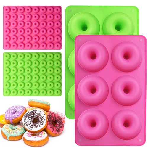 4 Silicone Donut Molds, 6 Kavitäten Round Mold Gummy Candy and 48 Kavitäten Mini Donut Silikonform, Donutmaker Backmatte Zur Verwendung mit Schokolade, Süßwaren, Eis, Kuchen, Kekse