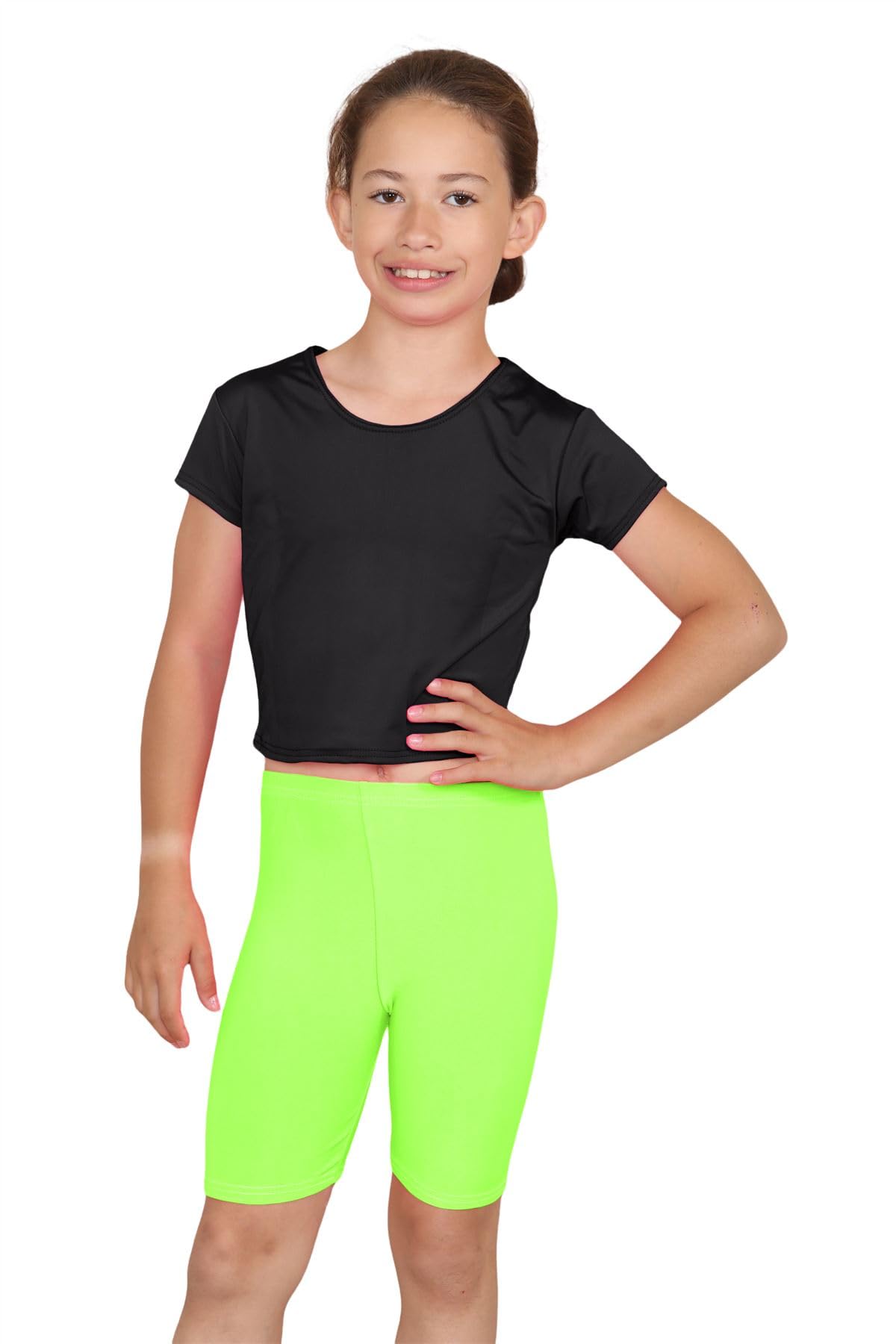 Hamishkane® Microfiber Gymnastics Kids Cycling Shorts, Stretchy Sports Activewear Summer Mini Shorts, Plain Dance Gym Elasticated Shorts for Kids Neon Green