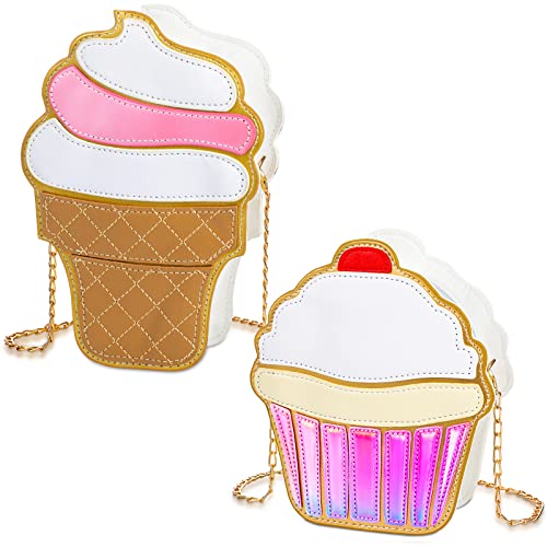 2 Pieces Cake and Ice Cream Crossbody Handbag - PU Shoulder Bag, Small Purse, Cell Phone Bag for Girls & Women