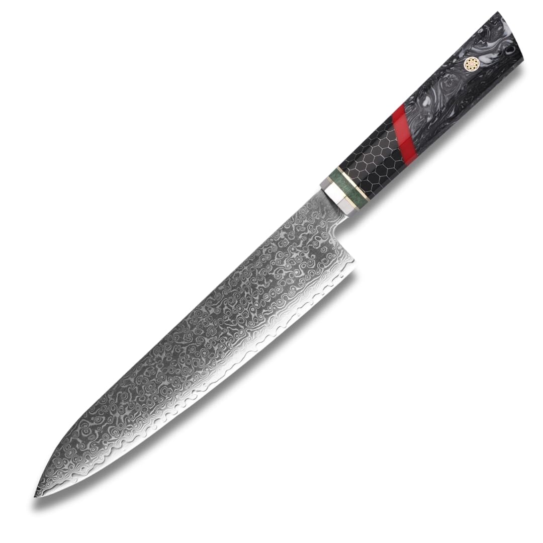 Lacers PurpleLine Damast Chefmesser 20cm Klinge (8 Zoll) Profi Küchenmesser aus Damaststahl mit Edlem Epoxidharz Griff & Geschenkbox - Extrem Scharfes Allzweck Kochmesser für Küche & Steak (M0007)