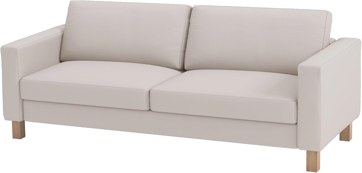 Sofa Cover Only. The Durable Fabric Karlstad Three Seat (Not Loveseat) Sofa Cover (Width: 205CM) Replacement Compatible for IKEA Karlstad 3 Seater Slipcover (Flax Polyester Light Beige)