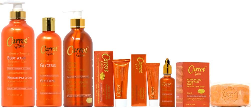 Carrot Glow Package I (Body Wash 27oz + Glycerin 16.8oz + Lotion 16.8oz + Soap 7oz + Cream 1.7oz + Gel 1oz + Serum 1.66oz)