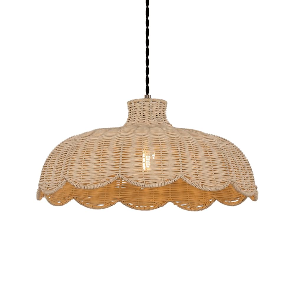 Lustre vintage bohème en bambou tressé à la main, luminaire chic réglable