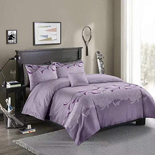 Loussiesd Purple Comforter Cover Double Size Embroidered Floral Bedding Set Jacquard Decorative 3 Pieces Vintage European Duvet Cover Set Polyester Bedspread Cover with 2 Pillowcase Microfiber Zipper