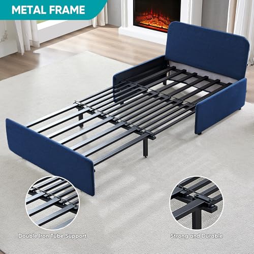 Image of BALUS 43 inch Width Twin Pull Out Sofa Bed Sleeper Couch with Pullout Beds, 2 in 1 Convertible Linen Sleepers Sofa Single Chair with Pillows and 3.9 inch Foldable Mattress for Small Space Apartment Loft, Blue