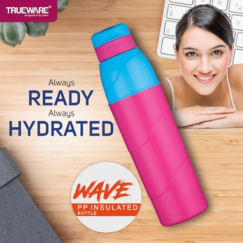 Image of Trueware Wave 500 ML Plastic Insulated Water bottlle for Cold Water, BPA Free, Food Grade, Leak Proof, Airtight (Pink)