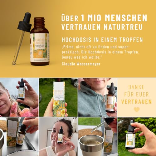 NATURTREU® Vitamin D3 K2 Tropfen hochdosiert & vegan - 20.000 I.E Vitamin D3 + K2 MK7 200 mcg pro Dosis (Depot)