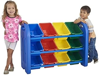 ECR4Kids 3-Tier Toy Storage Organizer with Bins, Blue with 12 Assorted-Color Bins, GREENGUARD