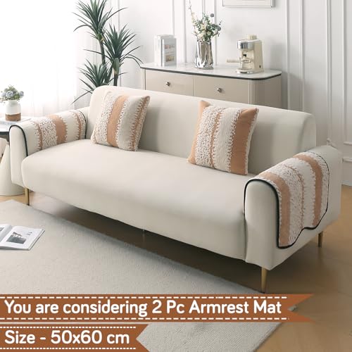 Image of HOKIPO Luxury Wavy Plush Anti-Slip Sofa Armrest Covers | 1 Pair - Desert Brown (AR-5979-BR*2)