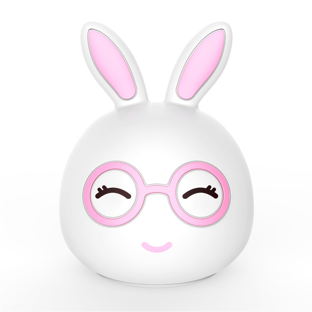 Aolyty Cute Bunny LED Silicone Night Light 7 Color Changing for Kids with Sensitive Tapping Control Rechargeable with USB Charging 1W (Giggling Pink)