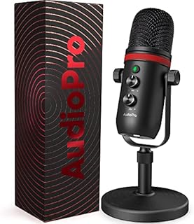 AUDIOPRO USB Microphone - Computer Condenser Gaming Mic for PC/Laptop/Phone/PS4/5, Headphone Output, Volume Control, USB Type C Plug and Play, LED Mute Button, for Streaming, Podcast, Studio Recording