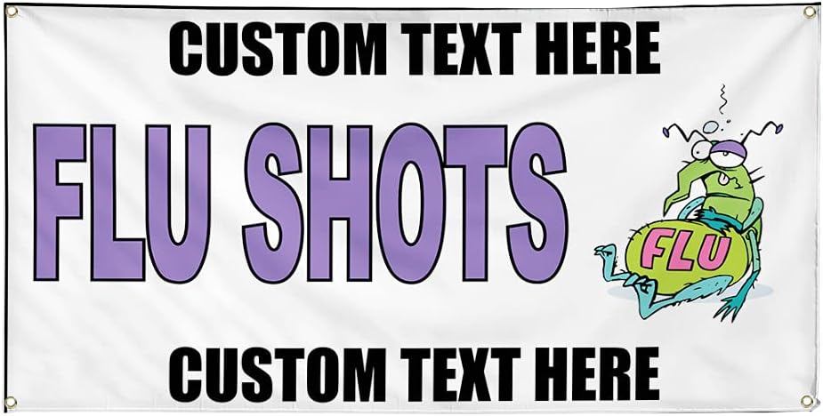 Custom Vinyl Banner Multiple Sizes Flu Shots Health and Wellness Flu Shots Banners Outdoor Weatherproof Industrial Yard Signs 4 Grommets Personalized Text Here 16x40Inches
