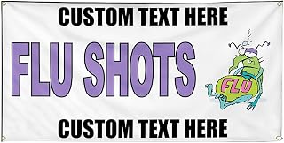 Custom Vinyl Banner Multiple Sizes Flu Shots Health and Wellness Flu Shots Banners Outdoor Weatherproof Industrial Yard Signs 4 Grommets Personalized Text Here 16x40Inches